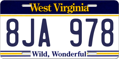 WV license plate 8JA978