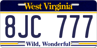 WV license plate 8JC777