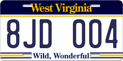 WV license plate 8JD004