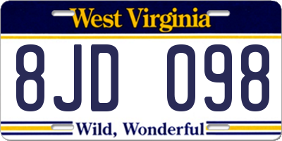WV license plate 8JD098