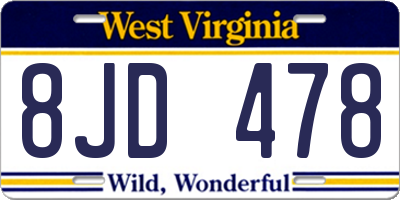 WV license plate 8JD478