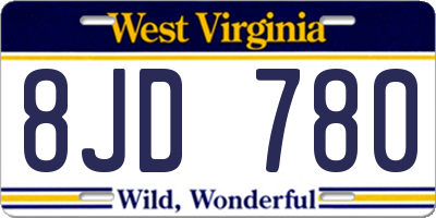 WV license plate 8JD780