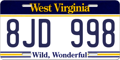 WV license plate 8JD998