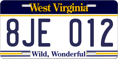 WV license plate 8JE012
