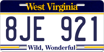 WV license plate 8JE921