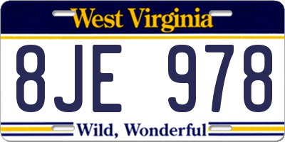 WV license plate 8JE978