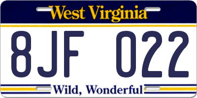 WV license plate 8JF022