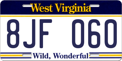 WV license plate 8JF060