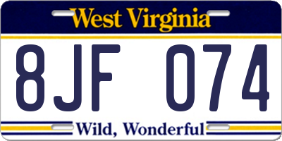 WV license plate 8JF074