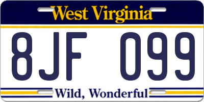 WV license plate 8JF099