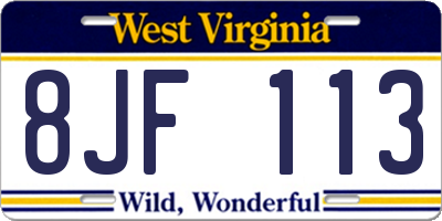WV license plate 8JF113