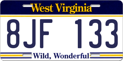 WV license plate 8JF133
