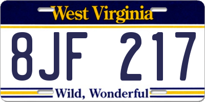 WV license plate 8JF217