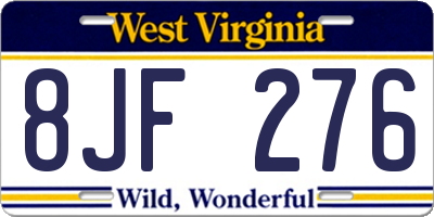 WV license plate 8JF276