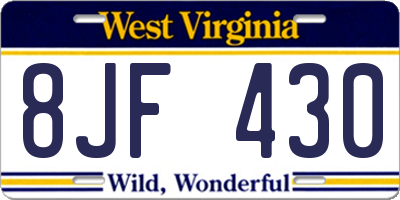 WV license plate 8JF430