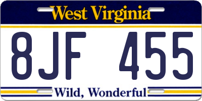 WV license plate 8JF455