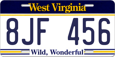 WV license plate 8JF456