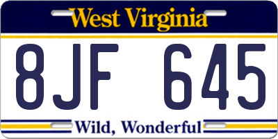 WV license plate 8JF645