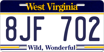 WV license plate 8JF702