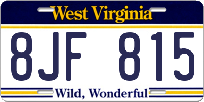 WV license plate 8JF815