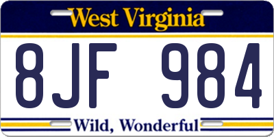WV license plate 8JF984