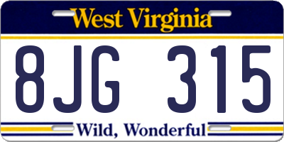 WV license plate 8JG315