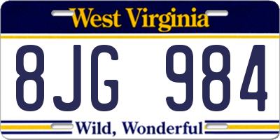 WV license plate 8JG984