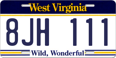 WV license plate 8JH111
