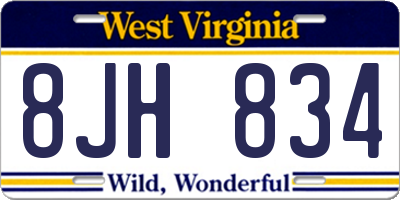 WV license plate 8JH834