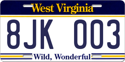 WV license plate 8JK003