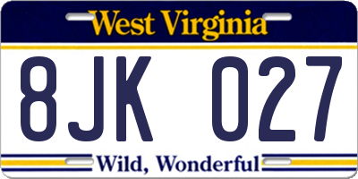 WV license plate 8JK027