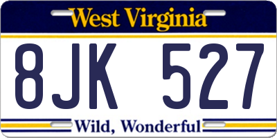 WV license plate 8JK527