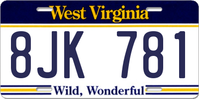WV license plate 8JK781