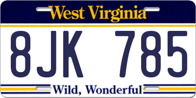 WV license plate 8JK785