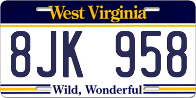 WV license plate 8JK958