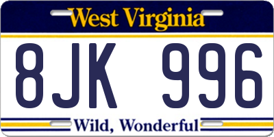 WV license plate 8JK996