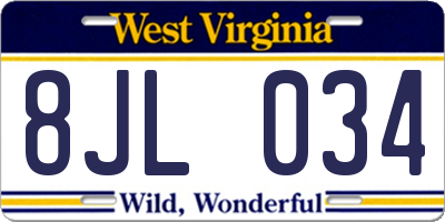WV license plate 8JL034