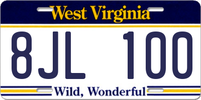 WV license plate 8JL100