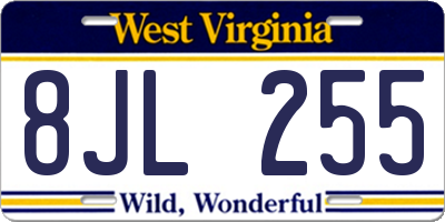 WV license plate 8JL255