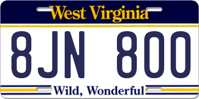 WV license plate 8JN800