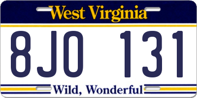 WV license plate 8JO131