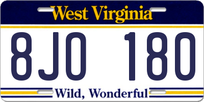 WV license plate 8JO180