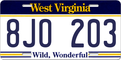 WV license plate 8JO203