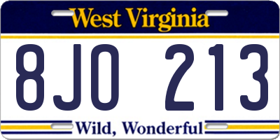 WV license plate 8JO213