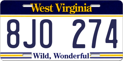 WV license plate 8JO274