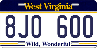 WV license plate 8JO600