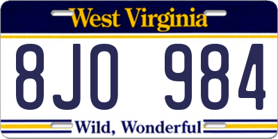 WV license plate 8JO984