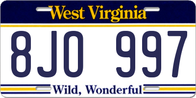 WV license plate 8JO997