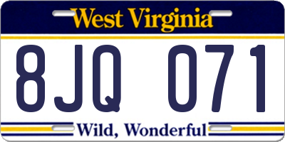 WV license plate 8JQ071