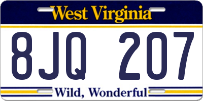 WV license plate 8JQ207